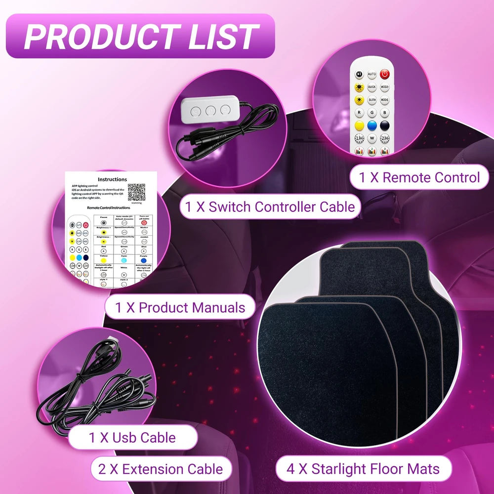 LED Galaxy Car Floor Mats – Illuminated Interior Upgrade